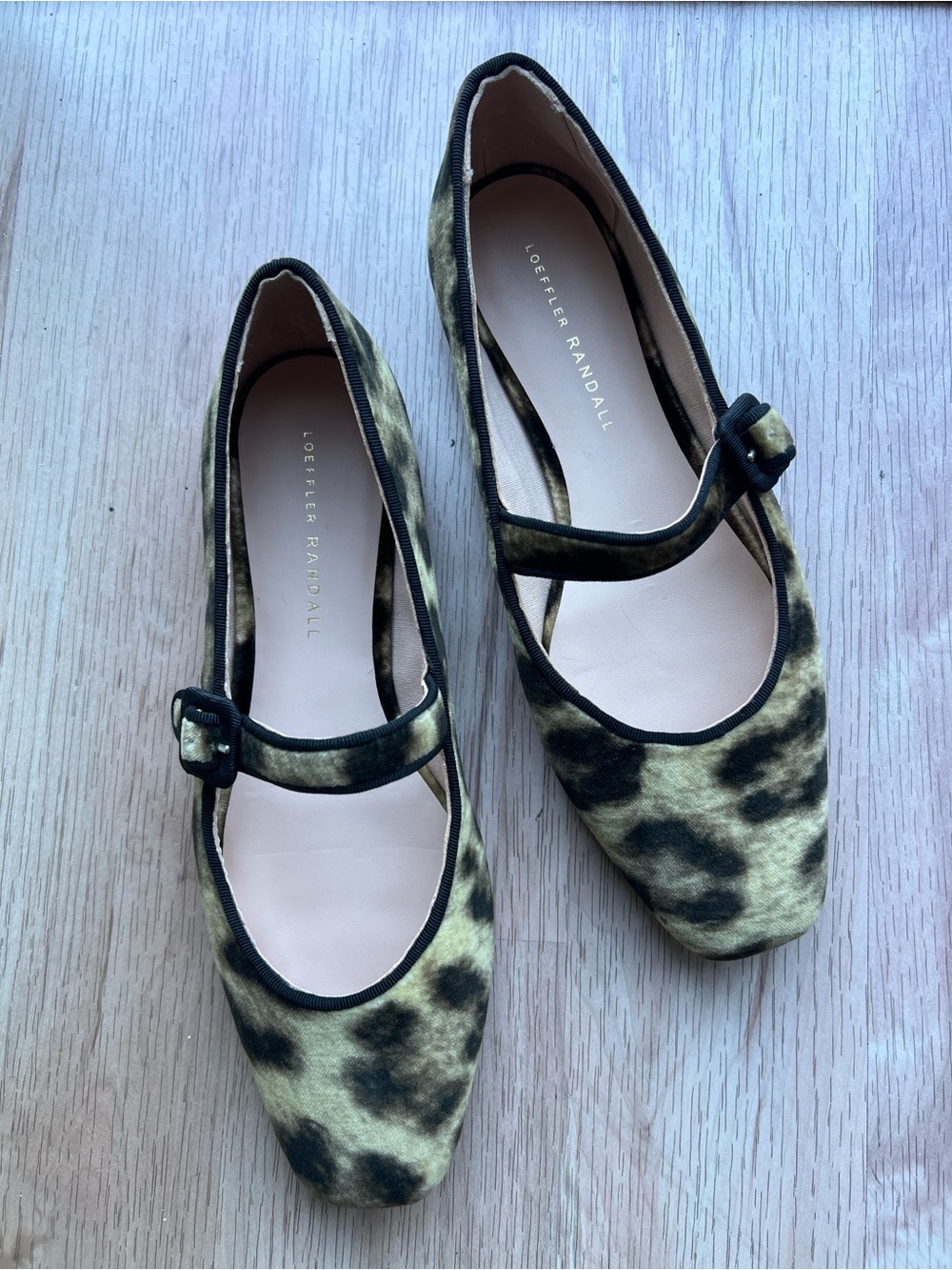 Loeffler Randall Olive Green and Black Leopard Mary Jane Flats